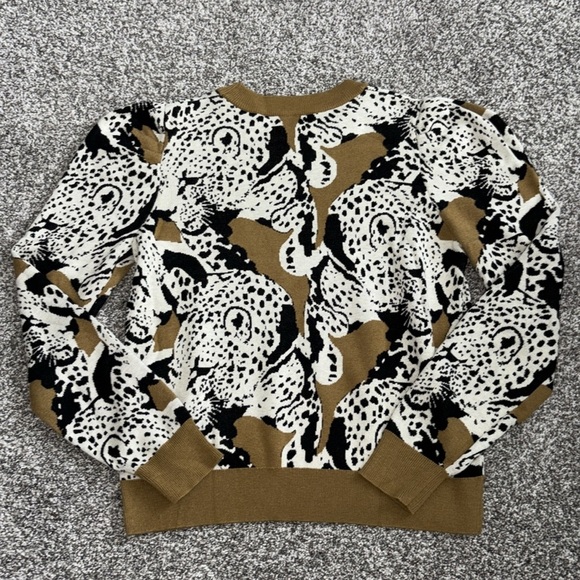 CROSBY Bixby Cashmere Blend Intarsia Leopard Crewneck Long Puff Sleeve  Sweater - Picture 6 of 6